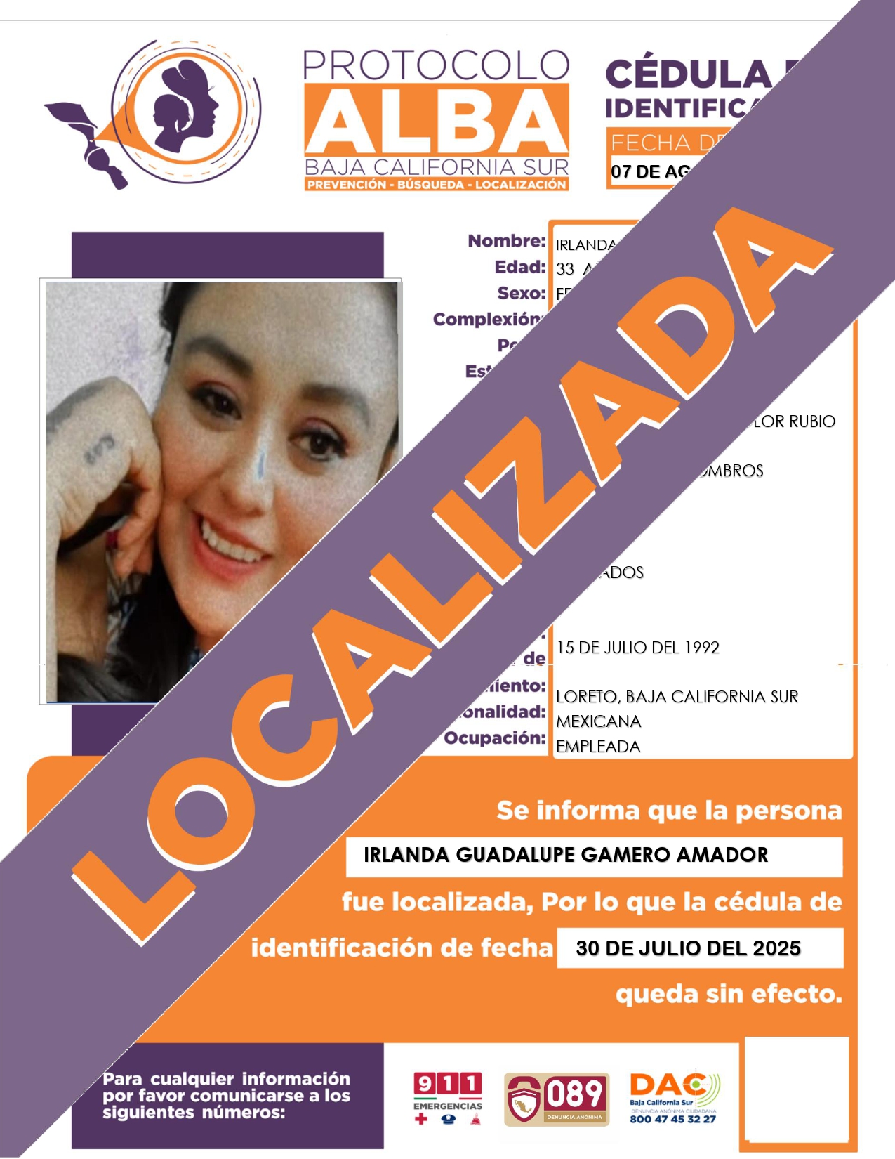 CEDULA DE LOCALIZACIÓN IRLANDA GUADALUPE GAMERO AMADOR